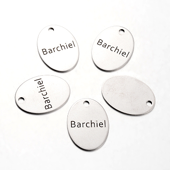 Spray Painted Stainless Steel Pendants, Oval with Words Barchiel, Stainless Steel Color, 17x12x1mm, Hole: 2mm
