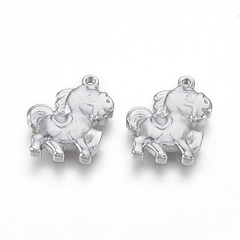 304 Stainless Steel Pendants, Horse, Stainless Steel Color, 18x14.5x3.5mm, Hole: 1mm
