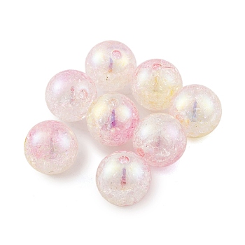 UV Plating Rainbow Iridescent Two Tone Acrylic Beads, Crackle Style, Round, Pink, 15.5mm, Hole: 2.7mm