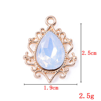 Alloy Pendants, with Rhinestone, Cadmium Free & Lead Free, Light Gold, Teardrop, White, 25x19x5mm, Hole: 1.6mm