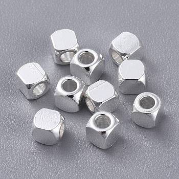 201 Stainless Steel Beads, Square, Silver, 3x3x3mm, Hole: 1.6mm