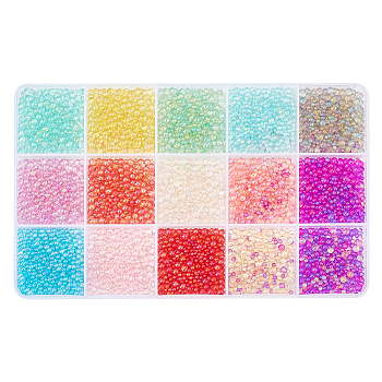 15 Style Transparent Glass Bead, No Hole, AB Color Plated, Round, Mixed Color, 0.4~3mm, 11g~13g/style