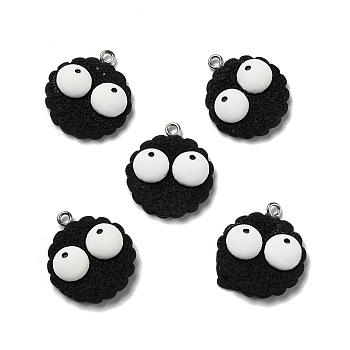 Opaque Resin Pendants, with Platinum Tone Iron Loops, Imitation Food, Biscuits with Eyes, Black, 24.5x22x7mm, Hole: 2mm