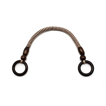 Bag Handles, with Wood Beads and Rings, Cotton and Linen Cord, for Bag Handles Replacement Accessories, Coconut Brown, 17x29x1.9cm, Hole: 39mm