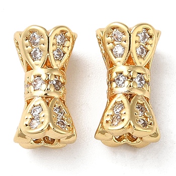 Brass Micro Pave Cubic Zirconia Beads, Column, Real 18K Gold Plated, 10x5mm, Hole: 0.9mm