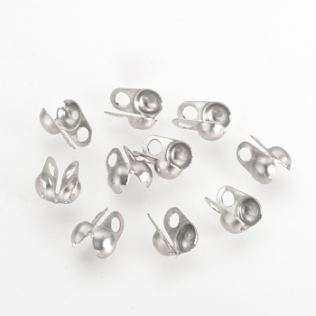 304 Stainless Steel Bead Tips, Calotte Ends, Clamshell Knot Cover, Stainless Steel Color, 6x4.5mm, Hole: 1.5mm, Inner Size: 3mm