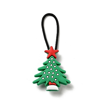 Christmas PVC Plastic Pendant Decotations, with Nylon Cord and Plastic Findings, Tree, Medium Sea Green, 61mm