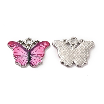 Alloy Enamel Pendants, Long-Lasting Plated, Cadmium Free & Nickel Free & Lead Free, Platinum, Butterfly Charm, Flamingo, 13.5x18x1.5mm, Hole: 1.3mm