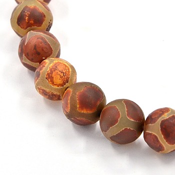 Tibetan Style Rust Turtle Back Pattern dZi Beads, Natural Agate Round Beads, Frosted, 8mm, Hole: 2mm, about 37pcs/strand, 14.9 inch