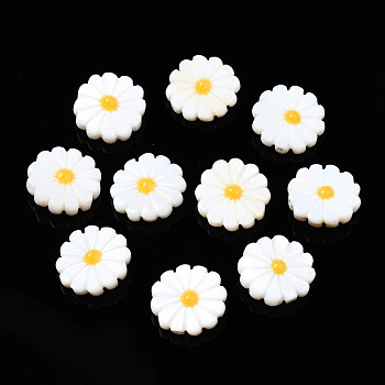 Natural Freshwater Shell Beads, with Enamel, Flower, Gold, 12x4mm, Hole: 0.9mm