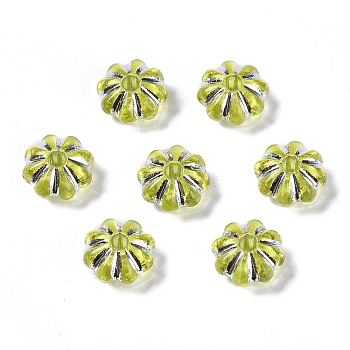 Acrylic Beads, Silver Metal Enlaced, Flower, Yellow, 6.5x6.5x3.5mm, Hole: 1.6mm, about 6250pcs/500g