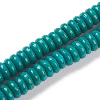 Synthetic Turquoise Beads Strands, Dyed, Disc/Flat Round, Heishi Beads, Teal, 8mm, Hole: 1mm, about 121pcs/strand, about 15 inch