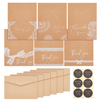 Thanksgiving Day Theme Kraft Paper Gift Card, with Envelope and Thank You Stickers, Wheat, Card: 139x105x0.1mm