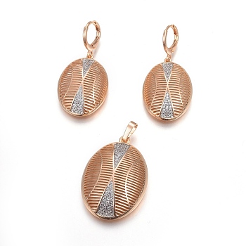 Brass Micro Pave Cubic Zirconia Jewelry Sets, Pendant and Earrings, Long-Lasting Plated, Oval, Light Gold, 42mm, Hole: 4x6.5mm, 41.5mm, Pin: 1mm