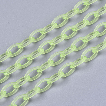 Handmade Transparent ABS Plastic Cable Chains, Oval, Green Yellow, 19.29 inch~19.68 inch(49~50cm), Link: 13x7.5x1.5mm