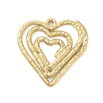 304 Stainless Steel Pendants, Heart Charm, Golden, 26x26x1.5mm, Hole: 1.8mm