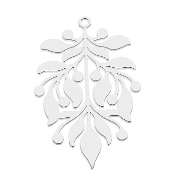 201 Stainless Steel Pendants, Laser Cut, Leaf, Stainless Steel Color, 36x24.5x1mm, Hole: 1.6mm