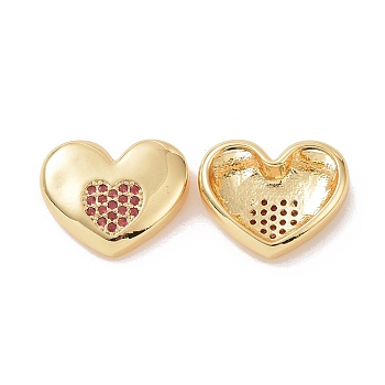 Brass Micro Pave Cubic Zirconia Pendants, Heart Charm, Real 18K Gold Plated, 14.5x17.5x4.8mm, Hole: 2x5mm