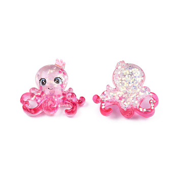 Transparent Resin Decoden Cabochons, with Glitter Sequins, Octopus, Camellia, 28.5x30.5x8mm