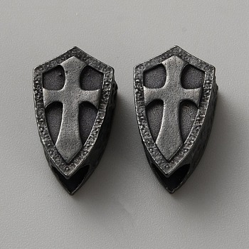 Brass European Beads, Large Hole Beads, Cross Shield, Gunmetal, 21x12.5x9mm, Hole: 5.5mm