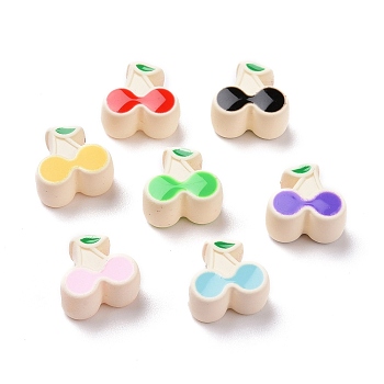 Rubberized Style Acrylic European Beads, with Enamel, Large Hole Beads, Cherry, Mixed Color, 11x12x7.2mm, Hole: 4.7mm