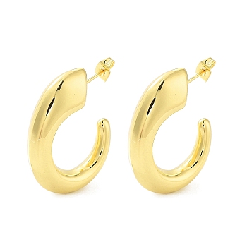 Brass Stud Earrings, Half Hoop Earrings, Real 18K Gold Plated, 32x8mm