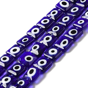 Handmade Evil Eye Lampwork Beads Strands, Square, Midnight Blue, 7.5~8x7.5~8x2.5~3mm, Hole: 1mm, about 48pcs/strand, 15.04 inch(38.2cm)