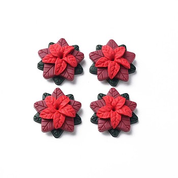 Handmade Polymer Clay Cabochons, Christmas, Flower, Red, 28x8~9mm