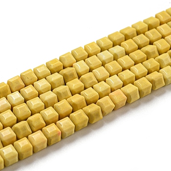 Natural Agate Beads Strands, Dyed, Cube, Yellow, 4.5x4.5x4.5mm, Hole: 1.2mm, about 88pcs/strand, 15.04''(38.2cm)