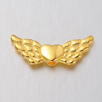 Tibetan Style Alloy Angeltee Beads, Winged Heart, Cadmium Free & Nickel Free & Lead Free, Golden, 22x9x3mm, Hole: 1mm