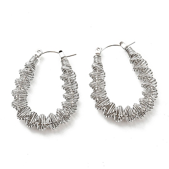 304 Stainless Steel Teardrop Hoop Earrings, Wire Wrap Jewelry, Stainless Steel Color, 33.5x6.5mm