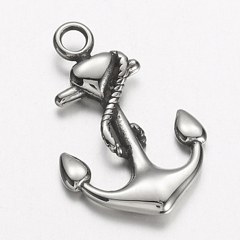 304 Stainless Steel Pendants, Anchor, Antique Silver, 31x20x3mm, Hole: 3mm