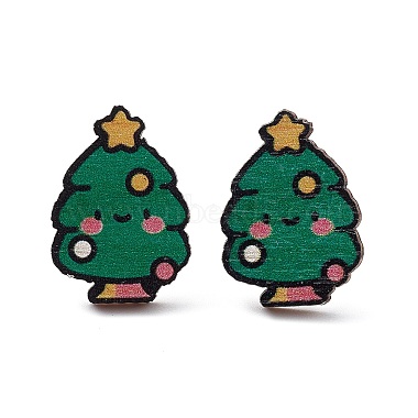 aretes de madera con estampado navideño(EJEW-D046-03)-2