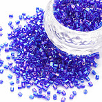 Glass Bugle Beads, Transparent Colours Rainbow, Rosy Brown, 2.5~3x2mm, Hole: 0.9mm, about 15000pcs/pound(SEED-S032-10A-168)