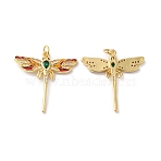 Rack Plating Brass Micro Pave Clear Cubic Zirconia Pendants, with Jump Ring and Enamel, Lead Free & Cadmium Free, Dragonfly Charm, Real 18K Gold Plated, 29x27.5x2.5mm, Hole: 3.5mm(X-KK-D074-09G)