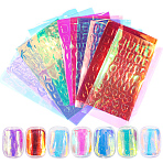 Aurora Laser Glass Paper Nail Art Stickers Decals, Self Adhesive, for Nail Tips Decorations, Mixed Color, 14x8.8x0.01cm, 11pcs/set(MRMJ-WH20003-08)
