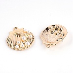 Alloy Plastic Pearl Pendants, Shell, Light Gold, 27x24.5x5mm, Hole: 2mm(PALLOY-WH0086-12)