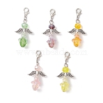 5Pcs Glass Pendant Decorations, with Zinc Alloy Lobster Claw Clasps, Angel, Platinum, Mixed Color, 47mm(HJEW-JM03700-S)