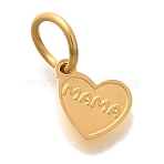 Mother's Day PVD Vacuum Plating 304 Stainless Steel Charms, with Jump Ring, Heart with Word Mama Charm, Real 18K Gold Plated, 9.5x7x1mm, Hole: 5mm(X-STAS-U035-10G)