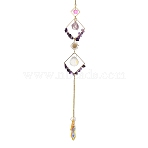 Iron Rhombus & Natural Amethyst Suncatchers, Glass Cone & Round Hanging Prism Rainbow Maker for Home Window Decor, 550mm(HJEW-F025-04G-01)