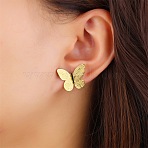 304 Stainless Steel Stud Earrings, Butterfly, Golden, 15x19mm(EJEW-D362-03G)