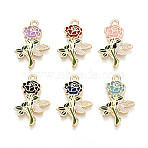 Alloy Enamel Pendants, Flower, Lead Free & Cadmium Free, Light Gold, 27.5x17.5x1mm, Hole: 1.8mm(ENAM-N062-11KCG)