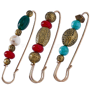3Pcs 3 Styles Plastic Barrel Beaded Safety Pin Brooches, Antique Bronze Iron Flower Lapel Pins for Sweater Shawl Clips Waist Pants Extender, Mixed Color, 19~20x75.5~85.5x12~15mm, Pin: 1.4mm, 1Pc/style(JEWB-GF0001-39)