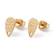 Ion Plating(IP) 304 Stainless Steel Stud Earring Findings, Textured Teardrop, Golden, 10x6mm, Pin: 0.7mm(X-STAS-L216-46G)