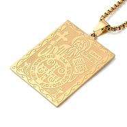 Rectangle 304 Stainless Steel Box Chain Saint Benedict Medal Pendant Necklaces for Women and Men, Golden, 23.23 inch(59cm)(NJEW-F324-09G)