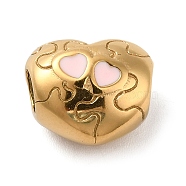 Ion Plating(IP) 304 Stainless Steel Enamel European Beads, Large Hole Beads, Puzzle Heart, Golden, 10.5x12.5x8mm, Hole: 4mm(STAS-G308-27G)