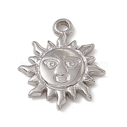 304 Stainless Steel Pendants, Sun with Human Face Charm, Stainless Steel Color, 17.5x15x2.5mm, Hole: 1.6mm(STAS-P316-20P)