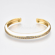 Brass Micro Pave Clear Cubic Zirconia Cuff Bangles, with Enamel, Nickel Free, Real 16K Gold Plated, Creamy White, Inner Diameter: 2-3/8 x1-7/8 inch(5.9x4.7cm)(BJEW-N302-004F-NF)