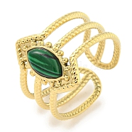 Ion Plating(IP) 304 Stainless Steel Synthetic Malachite Cuff Rings, Horse Eye Wide Band Open Rings for Women Men, Real 18K Gold Plated, Adjustable
(G-Z056-03G-01)