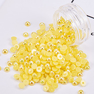 ABS Plastic Imitation Pearl Cabochons, Nail Art Decoration Accessories, AB Color Plated, Half Round, Yellow, 4x2mm, about 1g/box(MRMJ-T021-4mm-11)